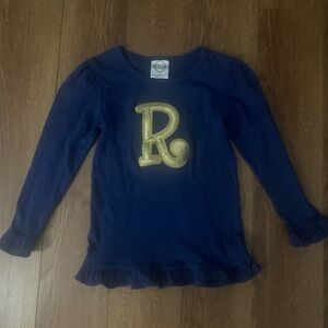 Navy Blue Girls Boutique Shirt with Gold “R”